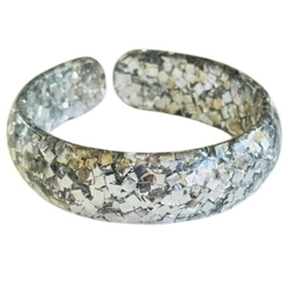 VTG Statement Confetti Bangle Bracelet metallic clear Lucite Retro Modernist 80s